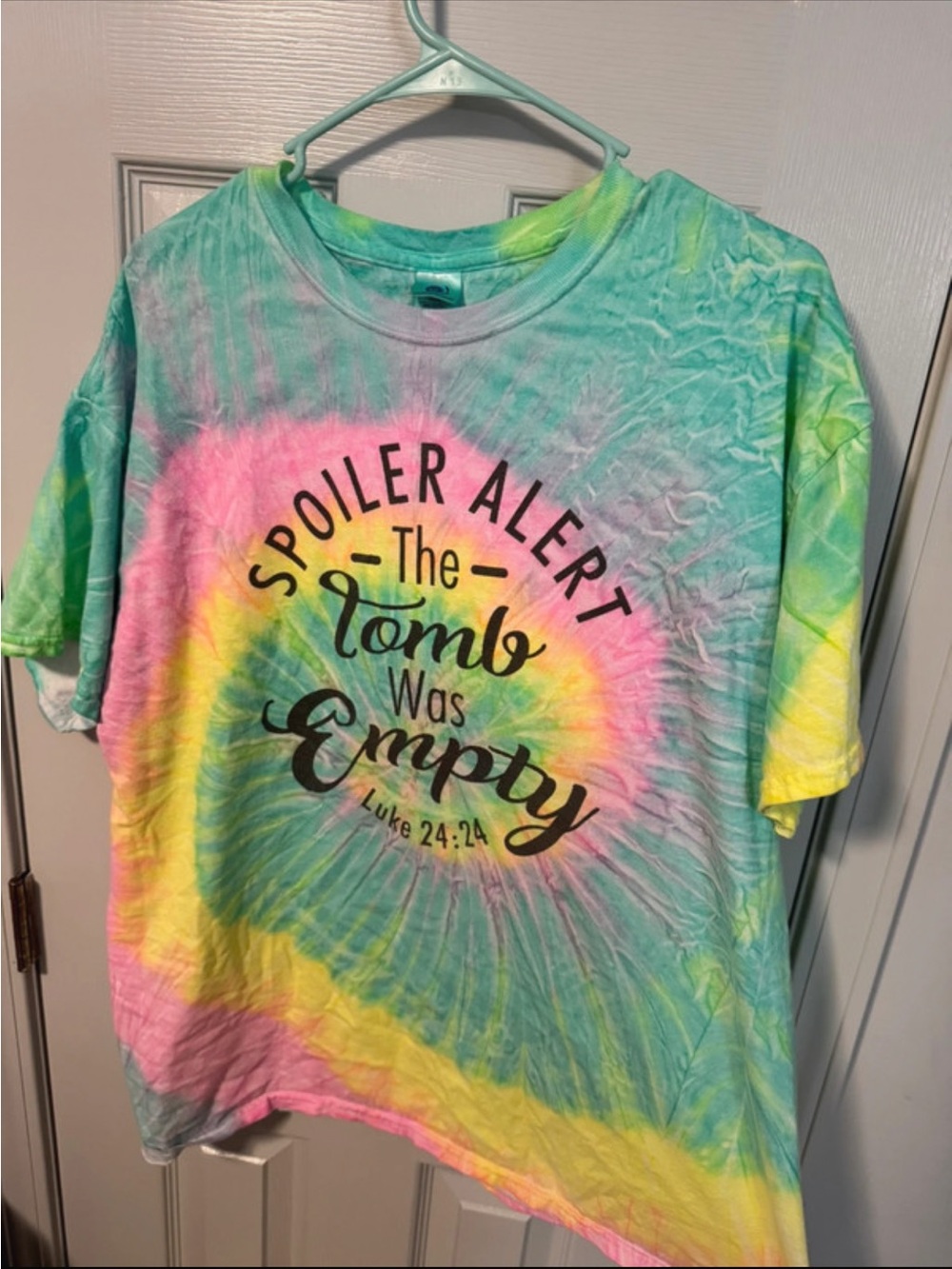 Tie-Dye 'Spoiler Alert The Tomb Was Empty' Short Sleeve Tee - Pastel Multi